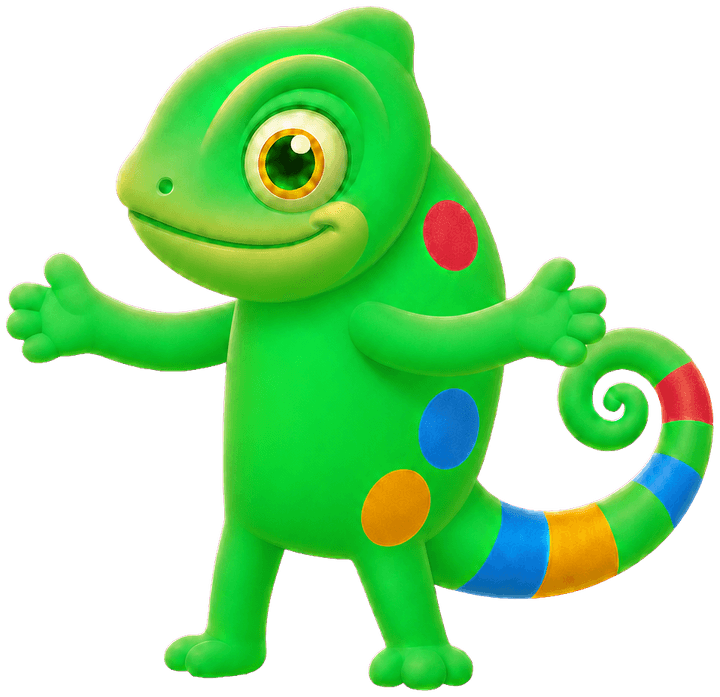 Pep, the Peptimist chameleon, giving a hug